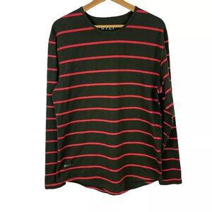 BYLT Basics Premium Lux Drop Cut Striped Long Sleeve T-Shirt | Forest/Chili